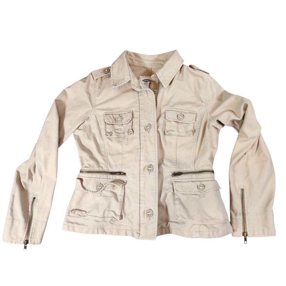Old navy large cotton Y2K khaki utility jackets multi-pocket military style